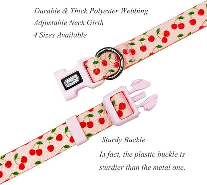 Dog Collar and Leash Set, Cute Cherry Pattern, Polyester Material, 5ft Leash, for Medium Dogs.(Medium,Pink Cherry)