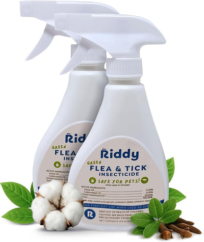 Riddy Flea & Tick Natural Spray for Pets with Essential Oils Safe Non-Hazardous Indoor and Outdoor Control, 8 oz, 2 Packs