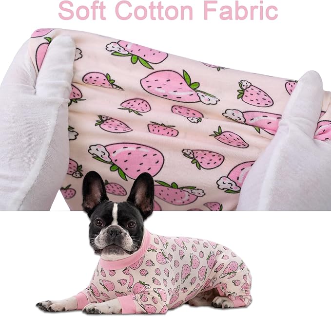 Recovery Suit for Surgery Small Medium Dogs Onesie, Soft Pajamas Bodysuit Cone Alternative, Prevent Licking Female Male (Large, Strawberry Pink)