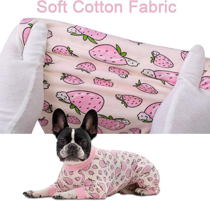 Dog Recovery Suit for Surgery Small Medium Dogs Onesie, Cute Soft Dog Pajamas Bodysuit Cone Alternative Prevent Licking Dog Recovery Suit Female Male (Medium, Strawberry Pink)