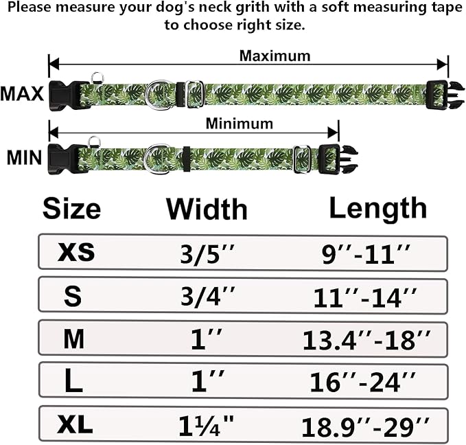 Martingale Collar for Dogs with Buckle Adjustable Nylon Tropical Slip No Pull Training Dog Collars (Palm Leaf, Large)