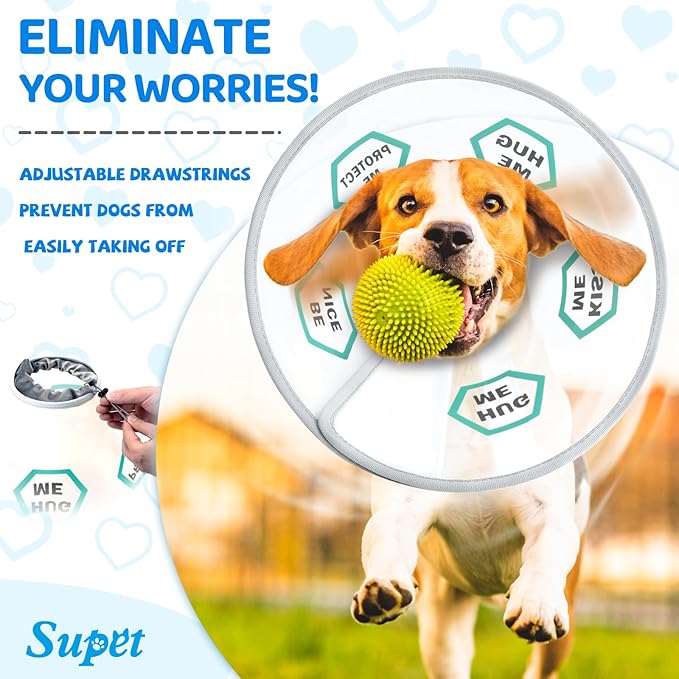 Supet Dog Cone Collar After Surgery to Stop Licking: Adjustable Recovery Elizabeth Collar Alternative for Large Medium Small Dogs, Plastic Pet Head Neck Cone (XL)