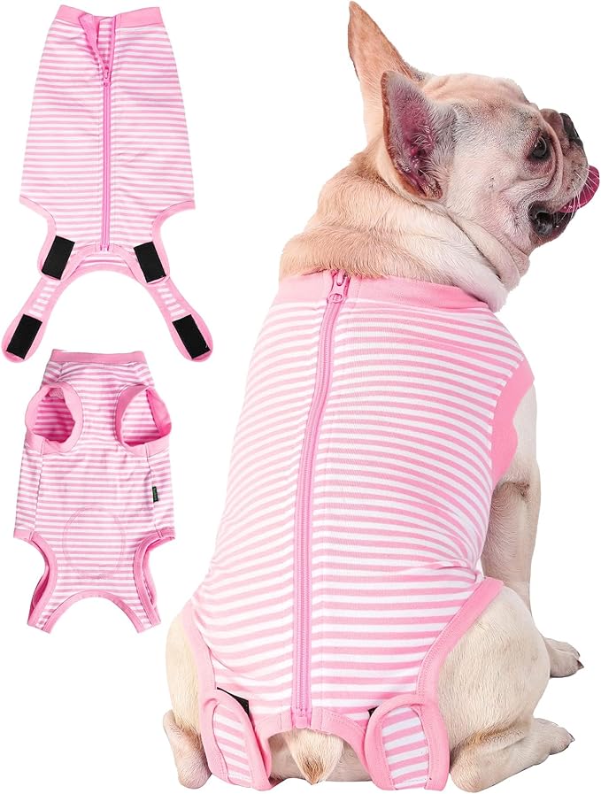 Dog Pink Recovery Suit for Large Female Spay,Male Dog Surgery Suit,Narrow Pink-White M