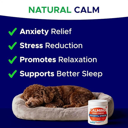 Advanced Calming Chews for Dogs - Hemp Treat + Melatonin + Valerian - Relaxing Bites - Calming Care - Anti-Anxiety & Stress Relief - Made in USA - Calm, Sleep Aid, Storms - 120Ct