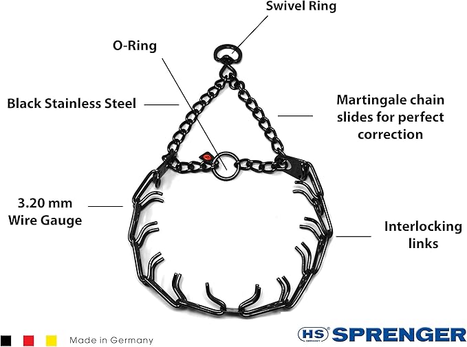 Herm Sprenger Black Stainless Steel Prong Dog Training Collar with Swivel Pet Pinch No-Pull for Dogs Anti Pull 3.2 mm x 23 in
