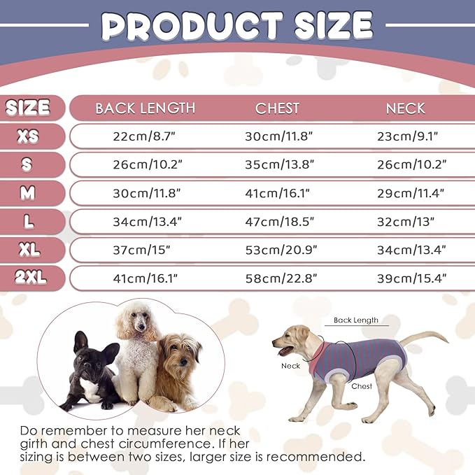 Dog Recovery Suit, Puppy Surgical Pajamas Bodysuit for Dogs Cats After Spay Neuter Surgery Abdominal Wound Bandages, Striped Onesie Pant for Shedding Skin Disease, Anti-Licking Cone Alternative XS