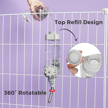 Vannon Dog Water Dispenser for Cage, 20oz Auto Feeding Crate Water Bottle for Dogs, Cats & Rabbits, Pet Nozzle Diameter: 12mm, BPA Free, Grey