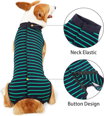 Dotoner Dog Recovery Suit Abdominal Wound Puppy Surgical Clothes Post-Operative Vest Pet After Surgery Wear Substitute E-Collar & Cone(M,Green)