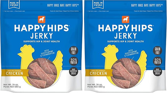 Happy Hips Chicken Jerky, Grain Free Dog Treats with Glucosamine & Chondroitin, Made in USA, 24 oz, 29253, 1.5 Pound (Pack of 2)