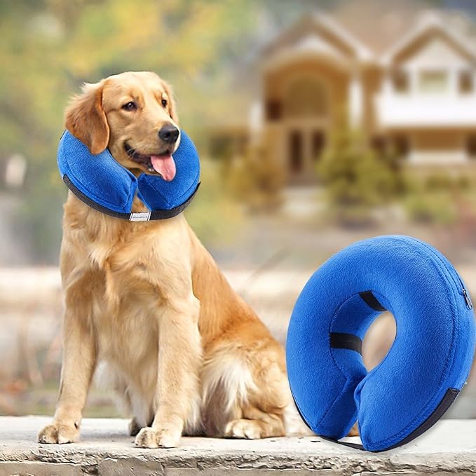 Inflatable Dog Cone Collar Soft Dog Recovery Collar Adjustable Pet Neck Protector After Surgery to Prevent Biting Licking