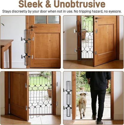 Retractable Dog Gate for Front Door 26" Wide 30.7" Tall Automatic Retractable Dog Barrier to Keep Pets Secure When Door Opens/Closes, Hardware Mount Front Door Barrier for Small/Large Dogs, Indoor