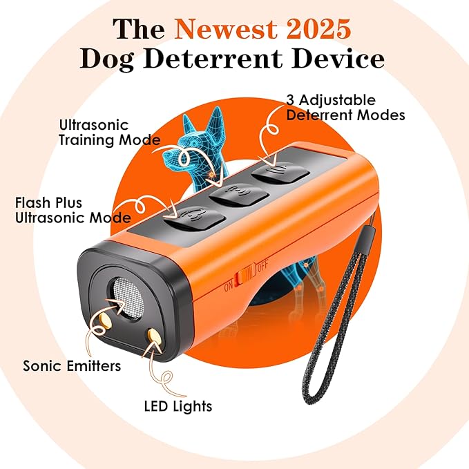 2 Pack Dog Bark Deterrent Devices Rechargeable Anti-Barking Device for Dogs 50ft Long Range Ultrasonic Correct Your Dog's Bad Behavior at the Push of aButton Better Than Shock Collars