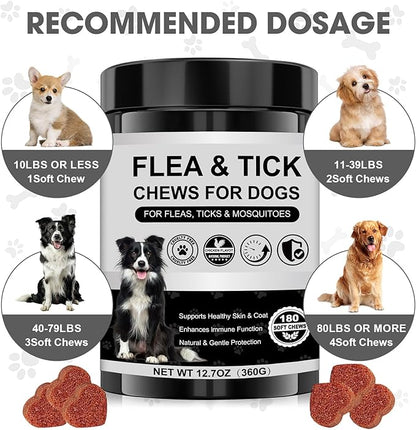 Dog Flea and Tick Chewable Supplement – Natural Support for Skin & Coat Health, Seasonal Comfort & Itch Relief – 180 Soft Chews with Chicken Flavor for Dogs & Puppies (180pcs)