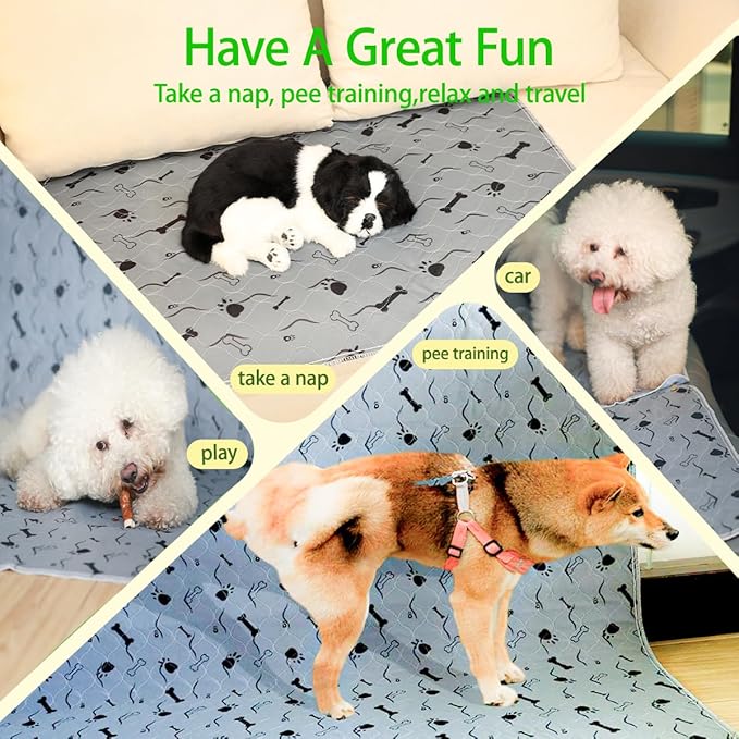 Washable Dog Pee Pad, Gray, Pack of 2, Waterproof Bed Pads, Puppy Training, Reusable Pet Training Mat