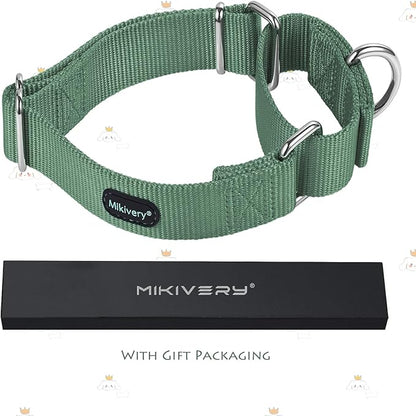 Mikivery Martingale Dog Collar Nylon Adjustable and Safety Training Colourful Comfortable Metal Buckle Pet Collars for Small Medium and Large Dogs(Emerald,M)