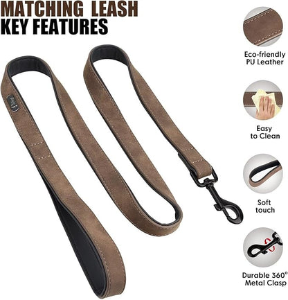 Didog Soft Padded Leather Dog Collar and Leash Set, Adjustable Dog Leash and Collar Set with Metal Buckle, Breathable Dog Collars with 4FT PU Leather Dog Leash for Small MediumDogs, Brown, M