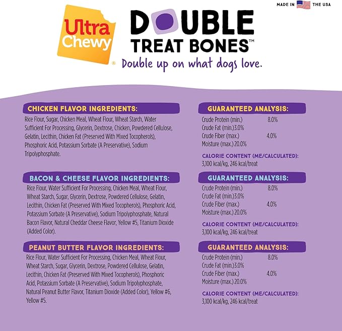 Ultra Chewy Peanut Butter, Chicken, Bacon and Cheese Flavors: Long-Lasting Treats Made in USA for Large and Small Breeds, Highly Digestible, for Aggressive Chewers (Favorite Flavors, 10 Count)