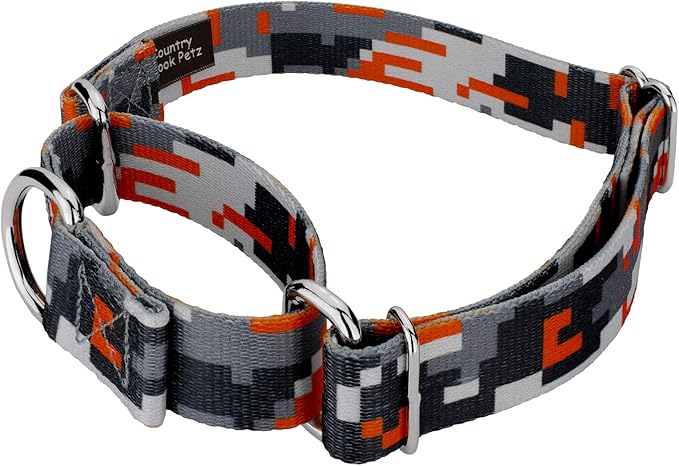 Country Brook Petz - Orange Digital Camo Martingale Dog Collar and Leash Limited Edition - Camouflage Collection Featuring Rugged Designs (1/2 Inch, Extra Small)