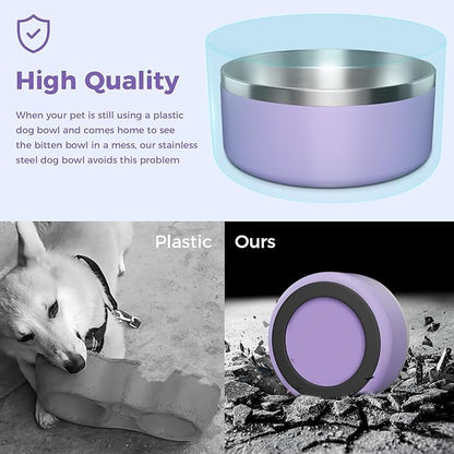 WENBOKMIN Dog Bowl, Stainless Steel Dog Food and Water Bowl with Non Slip Quiet Bottom, Easy to Clean, Dishwasher Safe, 64oz, Light Purple