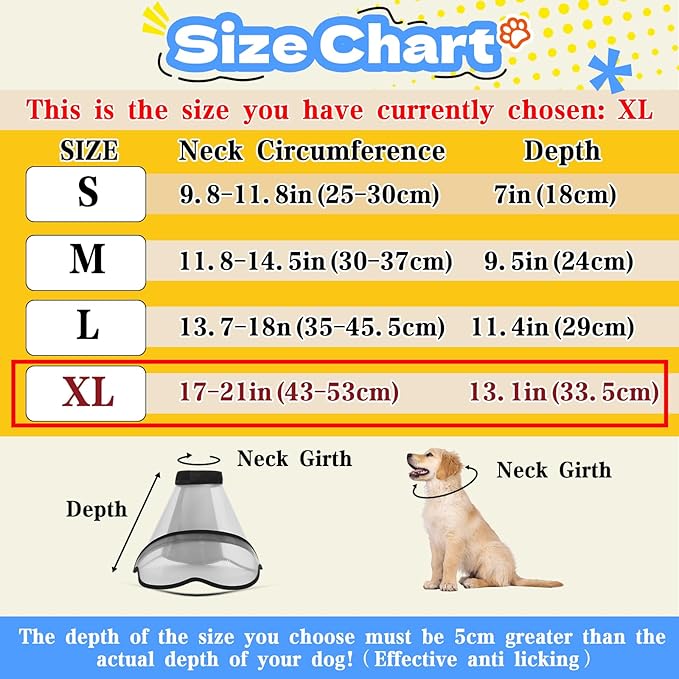 Upgraded Dog Cone Collar for Dogs After Surgery, Adjustable Dog Cone Collar for Large Medium Dogs,Breathable Elizabethan Pet Recovery Collar(Size:XL)