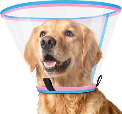 Soft Dog Cone Collar for Dogs After Surgery, Transparent Cone for Dogs to Stop Licking, Breathable Dog Neck Cone for Small Medium Large Dog, Adjustable Elizabethan Pet Recovery Collar (Pink, Size 7)