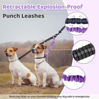 Double Dog Leash - 360°Swivel Tangle Free Splitter Attachment, 1 Rope with Handle, 2 Dogs Multi-Functional Leash, for Outdoor Walk Train Small Medium Large Two Pet, Purple