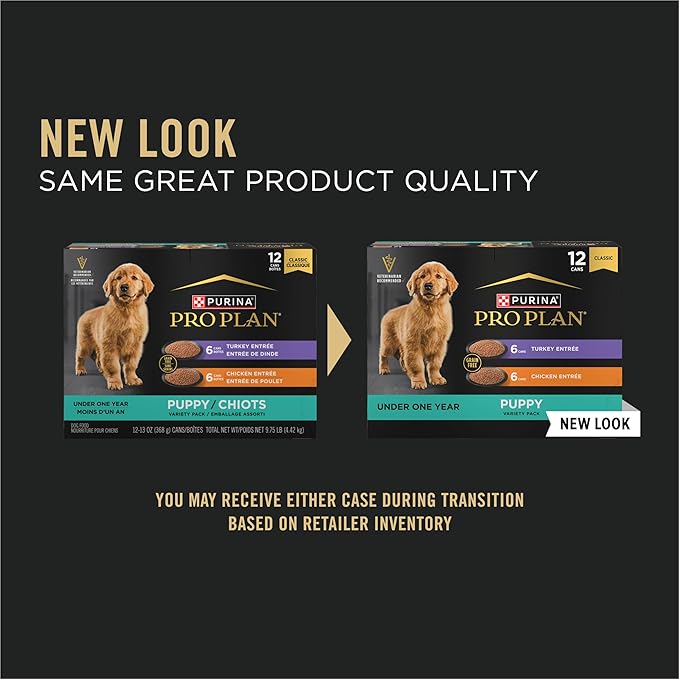 Purina Pro Plan Development Wet Puppy Food,Grain Free Chicken Entree and Grain Free Turkey Entree Variety Pack - 13 oz. Cans,(Pack of 24)