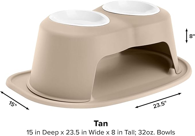 WeatherTech Double High Pet Feeding System w/Plastic Dog/Cat Bowls - 8" High Stand Tan (PDHC3208TNTN)
