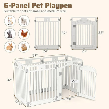 Giantex 6 Panel Dog Playpen, 32'' Tall Plastic Pet Fence with Lockable Door, Indoor Outdoor Portable Dog Exercise Pen for Medium Dogs, Expandable & Configurable into Square or Rectangle