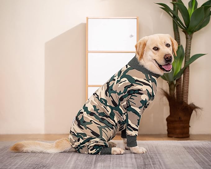 Dog Pajamas Jumpsuit for Medium Large Dogs,Lightweight Dog Pjs Clothes Apparel Onesies,Shirt for Large Size Dogs After Surgery, Full Belly (26, Green Camo)