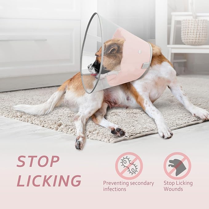 Dog Cone Collar with Snap-on Detachable Soft Liner, Lightweight Transparent Elizabethan Alternative to Stop Licking, for Spay Neuter Surgery Recovery, for Medium Large Small Dogs (Pink,S)