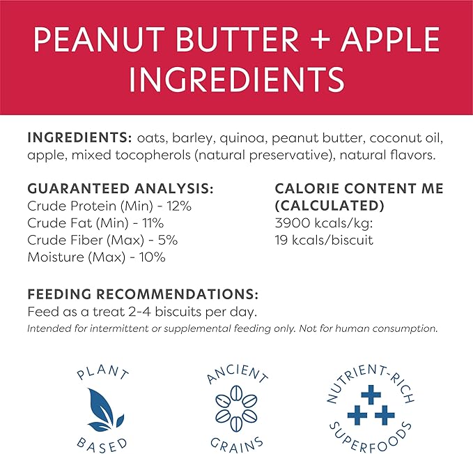 Body and Soul Peanut Butter + Apple Crunchy Premium Training Dog Treat Superfood Oven Baked Biscuits Oats Barley & Quinoa, Clean Natural Plant Protein, No Additives No Fillers Made in USA 2Pk (20oz)