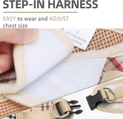 PUPTECK Adjustable Dog Harness Collar and Leash Set Step in No Pull Pet Harness for Small Medium Dogs Puppy and Cats Outdoor Walking Running, Soft Mesh Padded Reflective Vest Harnesses, Khaki XS