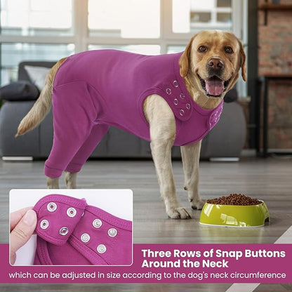 IDOMIK Dog Recovery Suit,Dog Leg Sleeve to Stop Licking Rear Legs,Thigh Wound Protective Sleeve,Male Female Pet Surgical Clothes,Doggy Surgical Suit with Pants Cover,Cone Collar Alternative,Purple,M