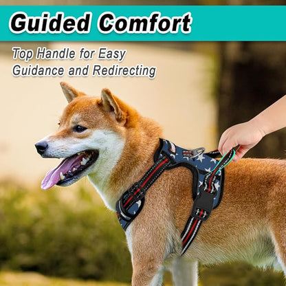 BARKBAY Dog Harness No Pull Mesh for Large Dogs - Adjustable, Reflective, Comfortable, No Choke, Heavy-Duty - Perfect for Outdoor Training, Walking, and Hiking - Strong & Durable - L & Blue Star Mesh