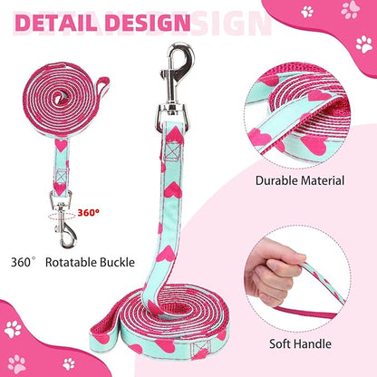 KOOLTAIL Valentines Dog Harness and Leash Set for Small Medium Dogs, Step in No Pull Soft Mesh Dog Harness Padded Pet Vest, Adjustable Reflective Easy Walking Puppy Harnesses Training, Pink Heart S