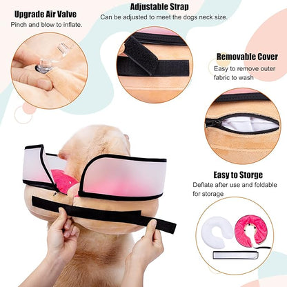 Inflatable Dog Cone Collar with Enhanced Anti-Licking, Soft Neck Donut for Dogs Cats, Recovery Pet Cone Collar After Surgery for Large Medium Small Dogs… (Donut Pink, Medium+)