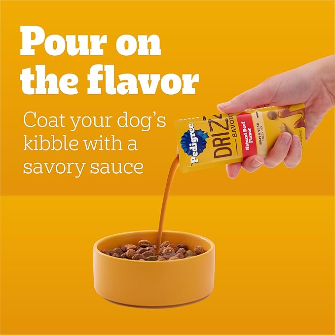 Pedigree Drizzlers for Dogs, Wet Dog Food Gravy Savory Sauce Multipack, 60g Dual-Serving Pouch, 16 Count, Pack of 2 (32 Pouches, 64 Servings Total)