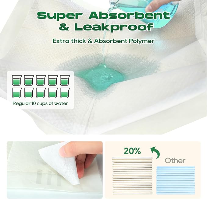 Puppy Pads 50 Count 30"x36" Pee Pads for Dogs Deodorizing Leakproof Quick Drying Dog Pee Pads Super Absorbent Disposable Bamboo Training Pads with Adhesive Tabs