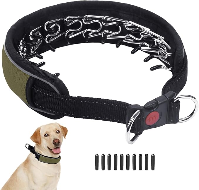 Martingale No Pull Dog Collar for Large Medium Dogs Training Walking, Heavy Duty Nylon Reflective Adjustable Anti Pull Slip Collar with Buckle L Army Green