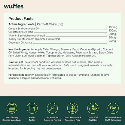 Wuffes Allergy & Itch Soft Chews, Dog Allergy Support with Colostrum, Vitamin E and Omega 3s for Dogs, Non-Drowsy Immune and Itchy Skin Support for All Dogs, 60 Soft Chews (12 oz)