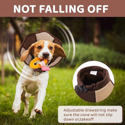 SUNFURA Dog Cone - Soft Cone for Dogs to Stop Licking, Pet E-Collar Alternative After Surgery, Adjustable Pet Recovery Collar for Wound Healing, Brown Large