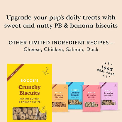 Bocce's Bakery Oven Baked PB & Banana Recipe Treats for Dogs, Wheat-Free Dog Treats, Made with Real Ingredients, Baked in The USA, Natural Peanut Butter & Banana Biscuits, 14 oz