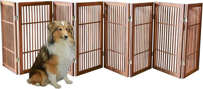 Urnporium Pet Dog Gate Freestanding, Strong Durable Folding Wooden Fence, Portable Acacia Hardwood Safety Barrier for Indoor & Outdoor Use (Brown Pet Gate, 8 Panel 30" Tall)