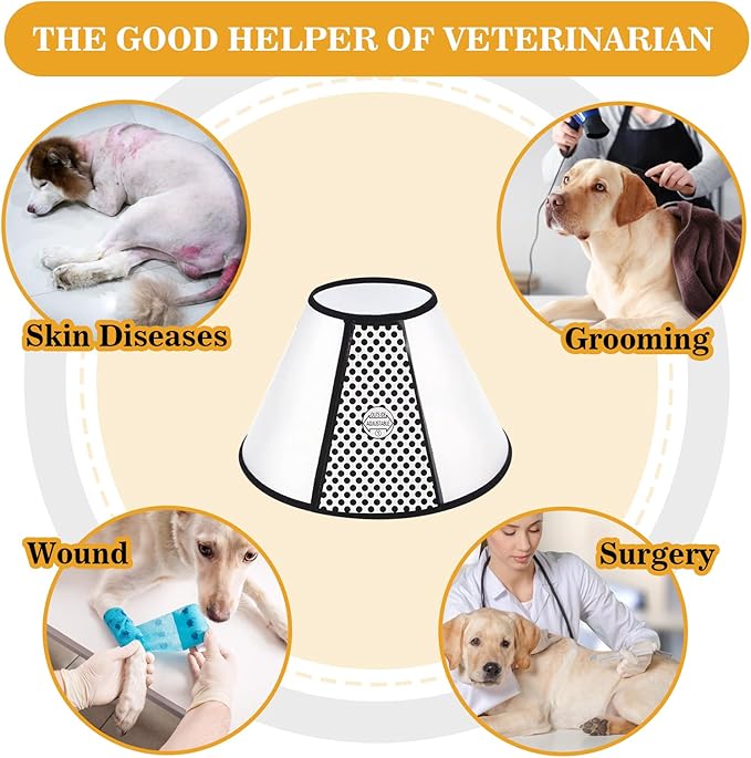 Pet Dog Cone Collar After Surgery, Adjustable Plastic Pet Recovery E-Collar for Dogs Cats, Soft Breathable Surgical Elizabethan Dog Neck Cover for Prevent Biting and Stop Licking Wound Small