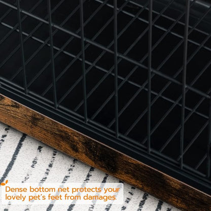 HOOBRO Dog Crate Furniture, 32.5" Medium Dog Kennel Indoor, Wooden Cage with Pull-Out Tray, Double Doors Pet House Side End Table for Medium/Small Dogs, Rustic Brown BF802GW03G1