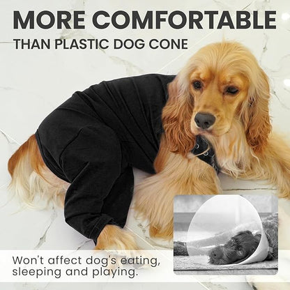 IDOMIK Dog Recovery Suit,Thigh Wound Protective Sleeve for Dogs,Anti Licking Dog Rear Leg Sleeve,Male Female Dog Surgical Clothes,Dog Surgical Suit with Pants Cover,Cone Collar Alternative,Black,XL