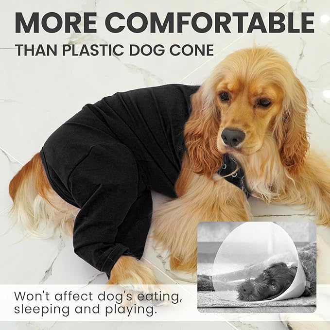 IDOMIK Dog Recovery Suit,Thigh Wound Protective Sleeve for Dogs,Anti Licking Dog Rear Leg Sleeve,Male Female Dog Surgical Clothes,Dog Surgical Suit with Pants Cover,Cone Collar Alternative,Black,2XL
