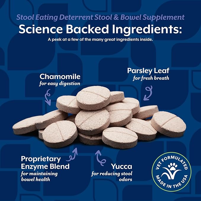 NaturVet – Coprophagia Stool Eating Deterrent Plus Breath Aid | Deters Dogs from Consuming Stool | Enhanced with Breath Freshener, Enzymes & Probiotics | 60 Chewable Tablets