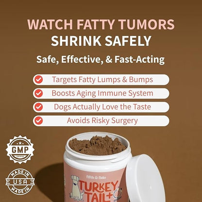 Fifth & Fido Turkey Tail Mushroom for Dogs – Lipoma Treatment for Dogs - Mushroom Supplement with Immune Support for Lipoma, Lumps & Bumps – Premium Pet Vitamins and Supplements Made in USA, 200 Serv.